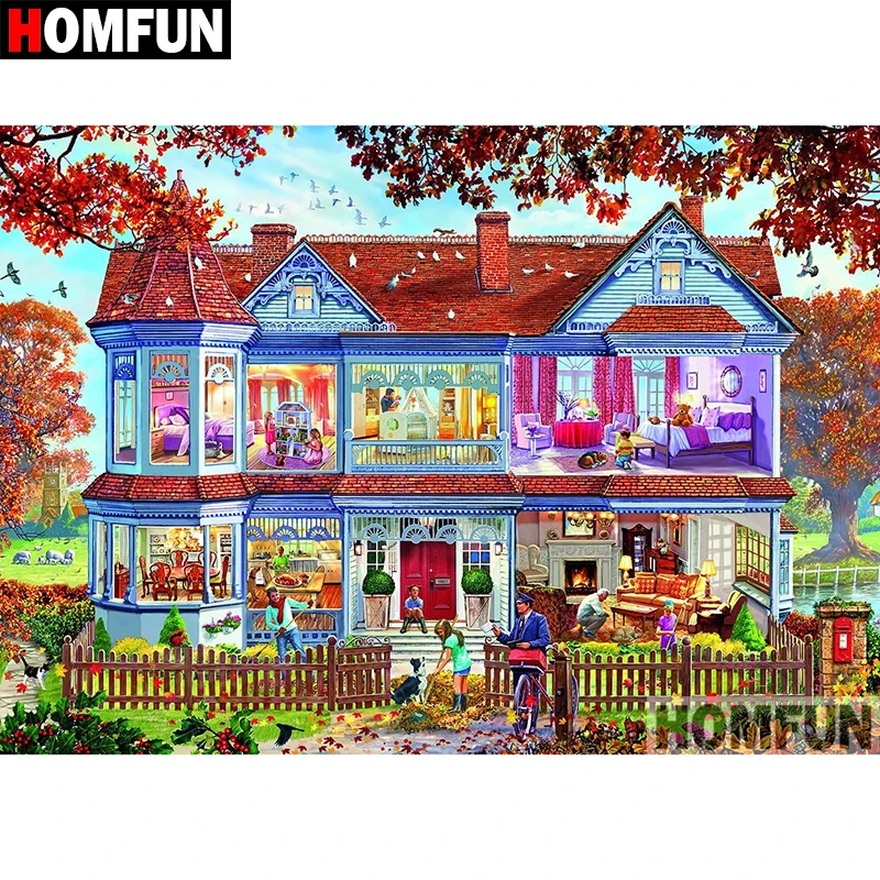 

HOMFUN 5D DIY Diamond Painting Full Square/Round Drill "House scenery" Embroidery Cross Stitch Mosaic Home Decor Gift A08285