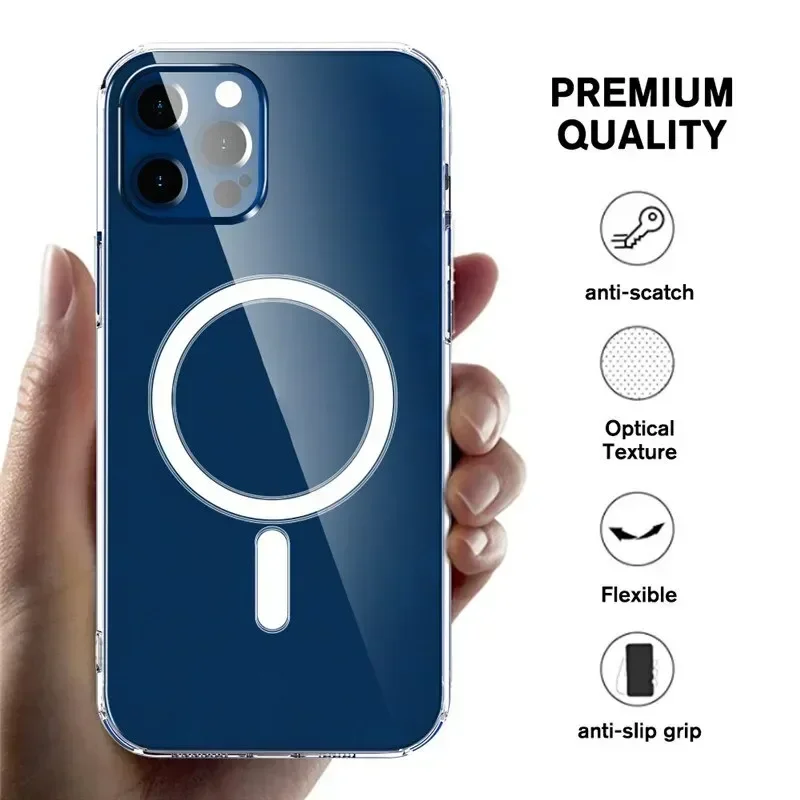 Clear Magnetic Circle Magsafing Phone Case For iPhone 15 14 13 12 11 Pro Max mini XS XR 7 8 Plus iPhone Magnetic Macsafe Cases