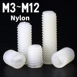 White Nylon M3 M4 M5 M6 M8 M10 M12 Cylindrical Head Bolt Plastic Metric Thread Flat Head Insulated Slotted Headless Fixing Screw