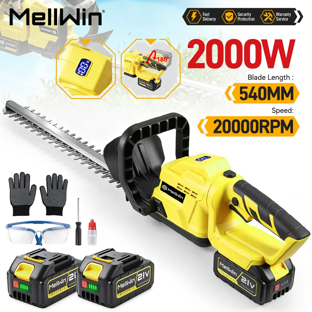 MELLWIN 20000RPM Kabelloser Elektrischer Heckenschneider Effizientes Garten-Strauch-Landschafts-Schneidewerkzeug für Makita 18V Akku