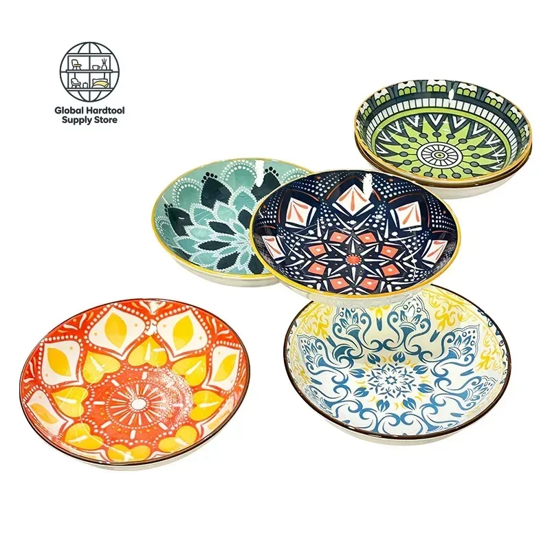 6pcs Ceramic Bohemia Plate Salad Appetizer Serving Dishwasher Oven Microwave Safe for Dried Fruit Desserts And Salads