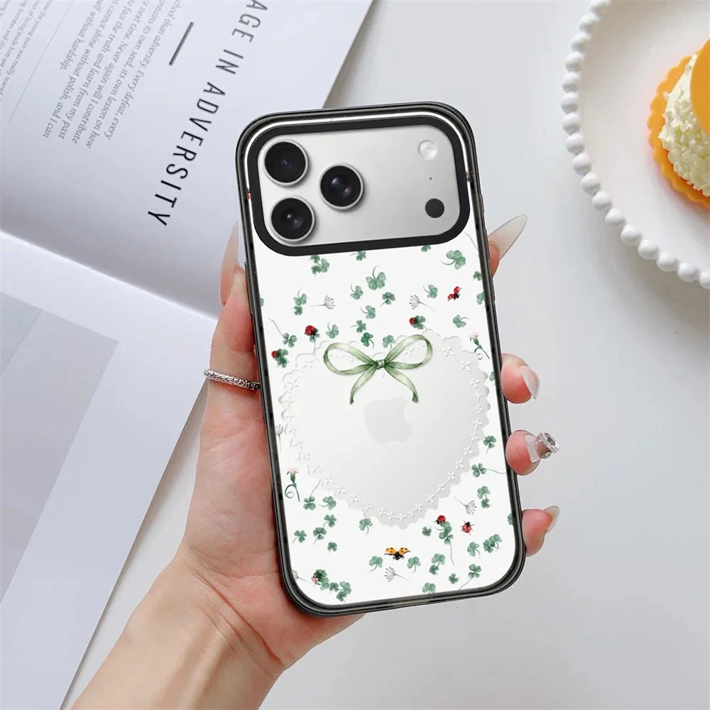 Heart Shaped Bow Ribbon Impact Black Border Magnetic Phone Case Cover for IPhone 13 14 15 16 17 Pro Max Case for IPhone Air