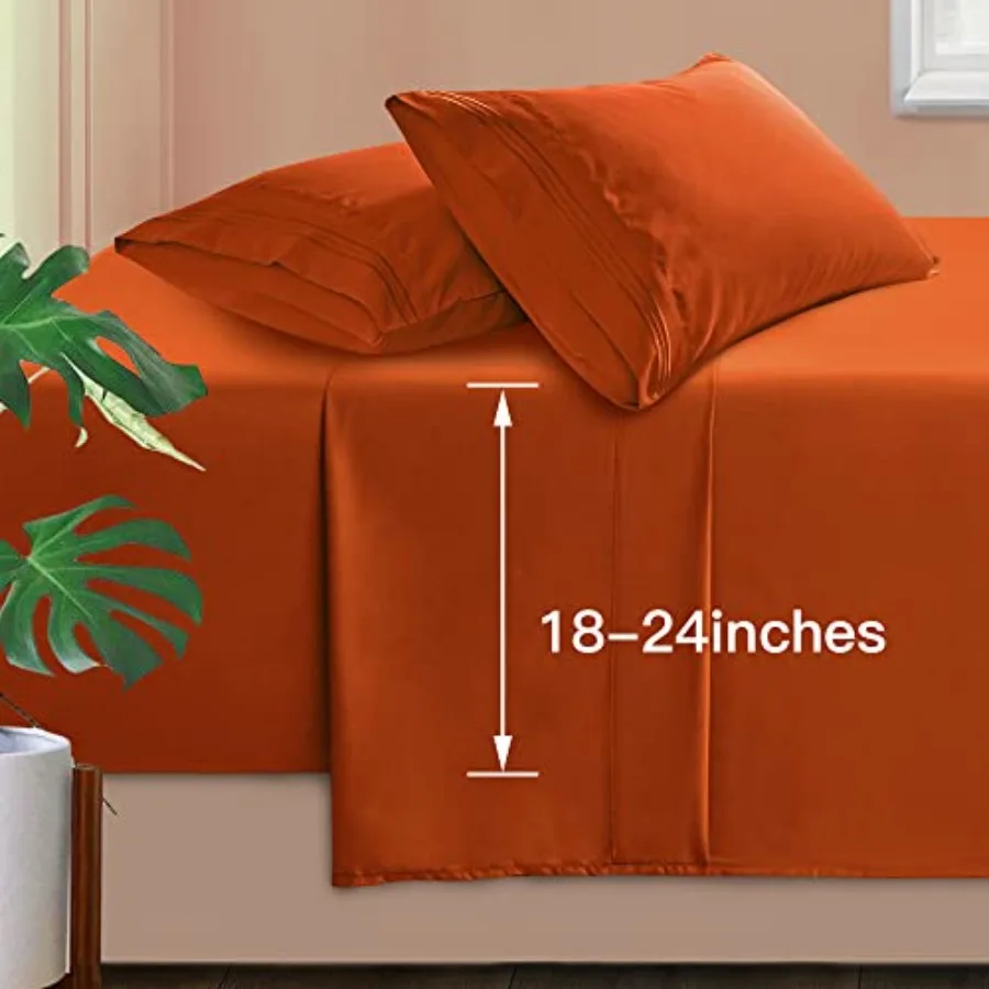 

Extra Deep Pocket Twin Sheets Set - Hotel Luxury 1800 Thread Count Sheets and Pillowcases - Bedding Set up to 24" Mattr - Burnt
