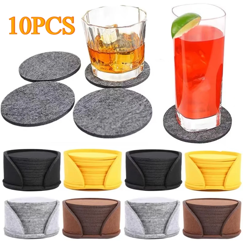 

Table Mats Round Felt Coaster Dining Table Protector Pad Heat Resistant Cup Mat Coffee Tea Hot Drink Mug Placemat 10pcs/set 컵 받침