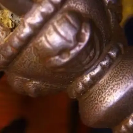 Temple Collection Old Tiantie Cinnabar Flower Texture Five Shares Skull Vajra Phurpa  Prayer flag  Amulet Town House