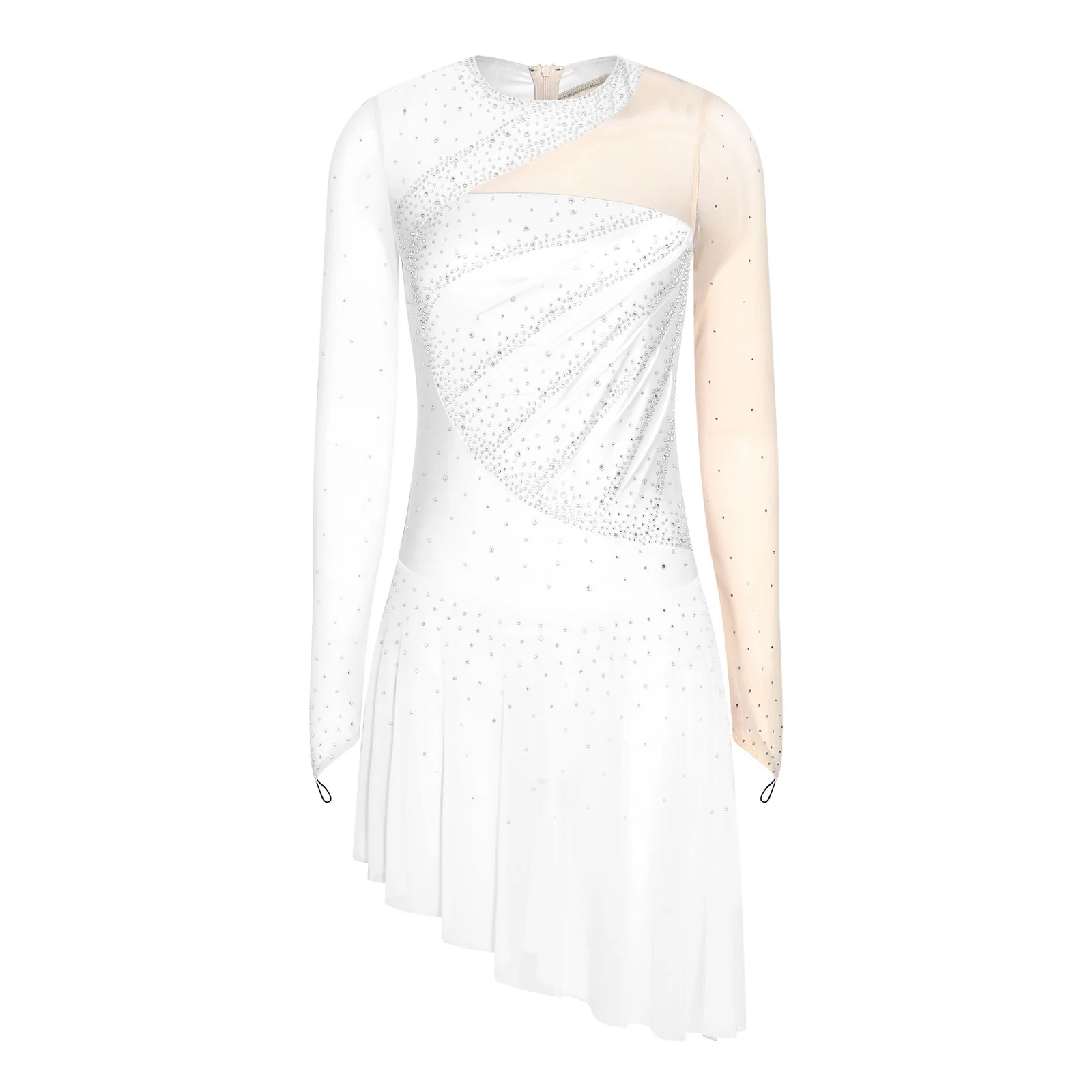 

Женское танцевальное платье-леотард с длинными рукавами, стразами и пуговицами на поясе для фигурного катания, балета, бальных и латинских танцев