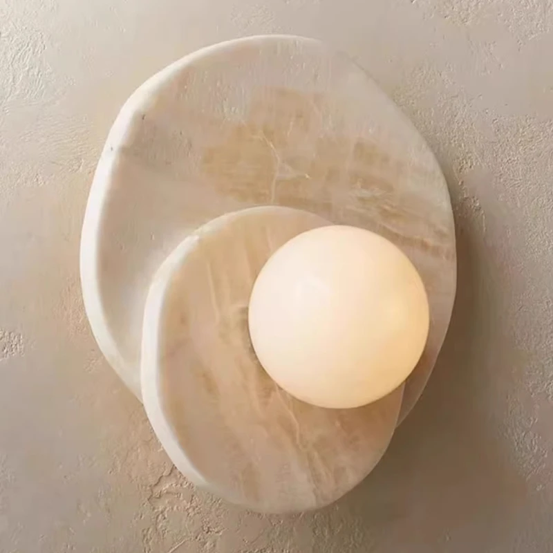

Japanese Wabi Sabi Style Yellowstone Round Wall Lamp LED Bedroom Bedside Living Room Study Porch Corridor Decor Lighting Sconces