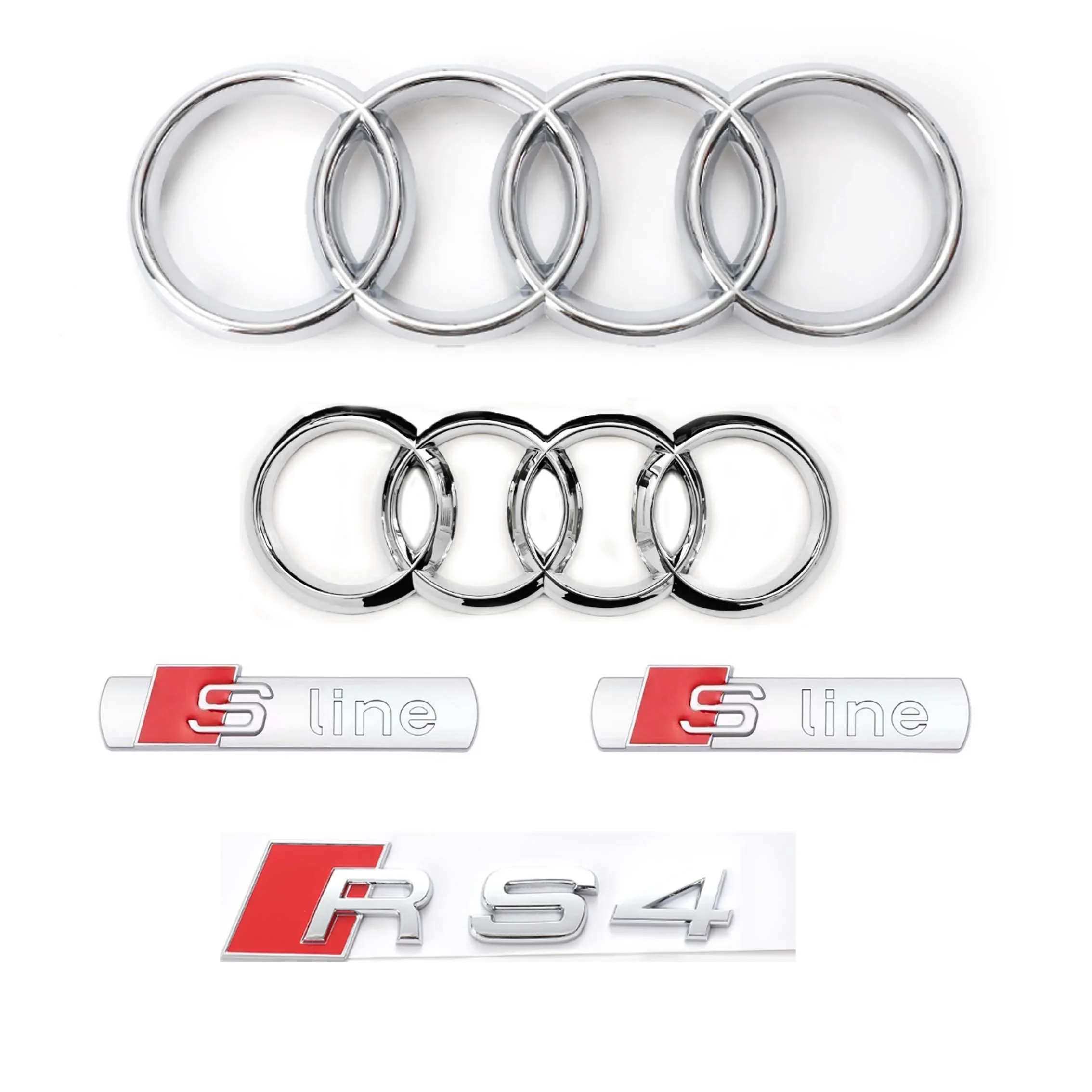 

For Audi RS4 2016-2020 4Ring Logo ABS Bright Black/Silver Car Hood Front Emblem Rear Trunk Badge Sline Sticker Modification