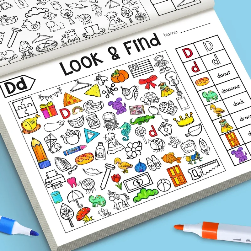 Livro para colorir divertido, 32 páginas, para crianças, encontrar o item, livro para colorir, foco e atenção, treinamento, livro de exercícios para aprendizagem precoce