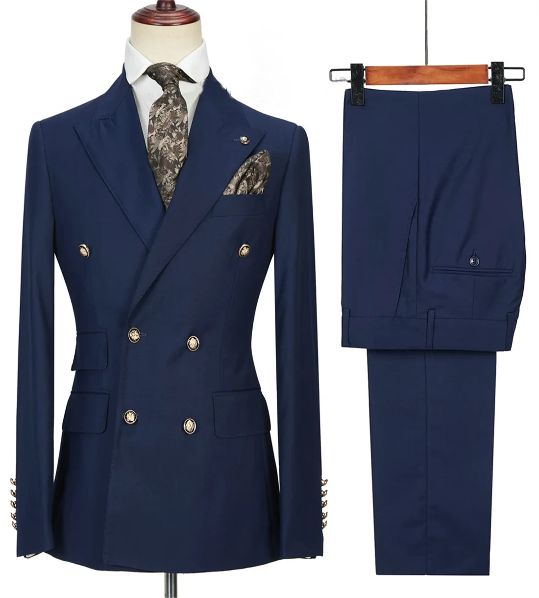 

2 Pieces Men's Suits Double Breasted Regular Fit Peaked Lapel Groom Wedding Solid Prom Tuxedos Wedding (Blazer+Pants)