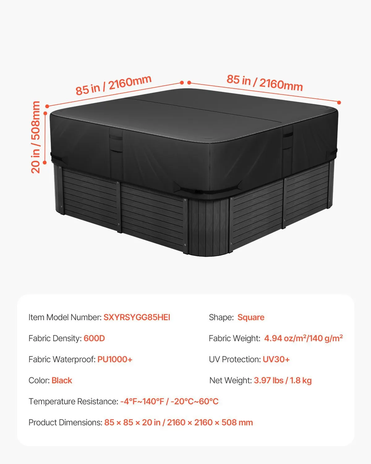 

Чехол для уличной гидромассажной ванны, 85 x 85 x 20 дюймов, всепогодный и водонепроницаемый, из прочной ткани Оксфорд 600D