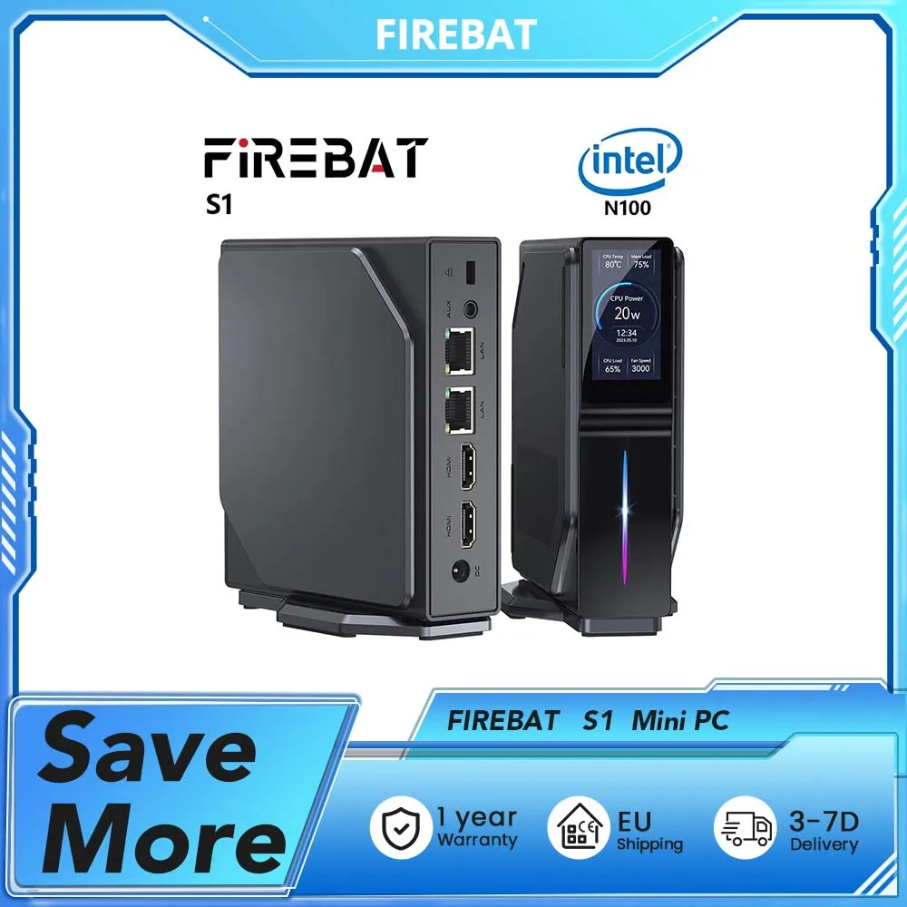 Firebat ミニPC N100 RAM 16GB SSD 512GB Mini PC FIREBAT S1, Intel N100 4 Núcleos Máx. 3.4GHz, 16GB RAM