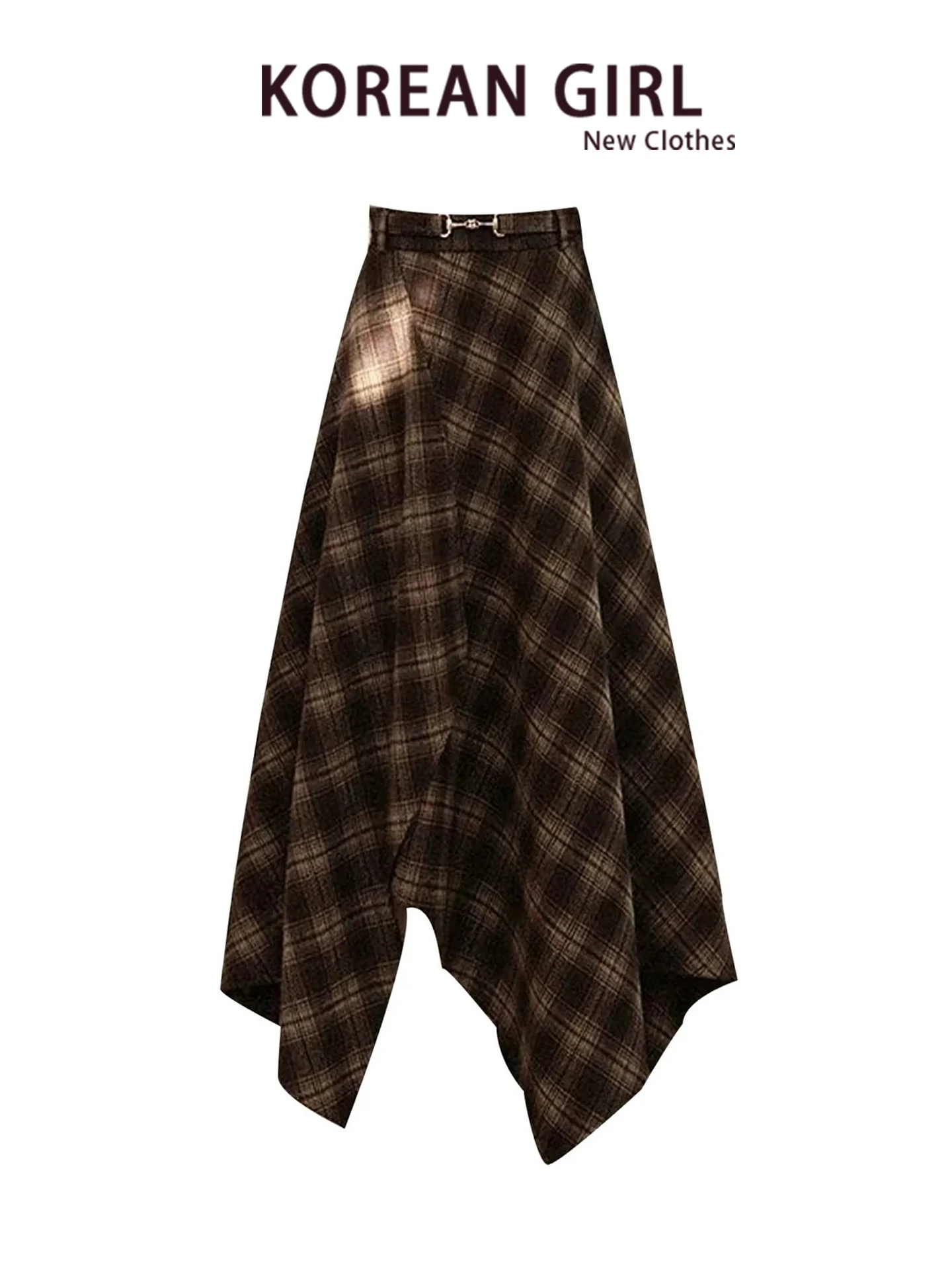 High Waist A-Line Plaid  Skirt for Women Autumn Season Irregular Design Checkered Skirts Vintage Style No 