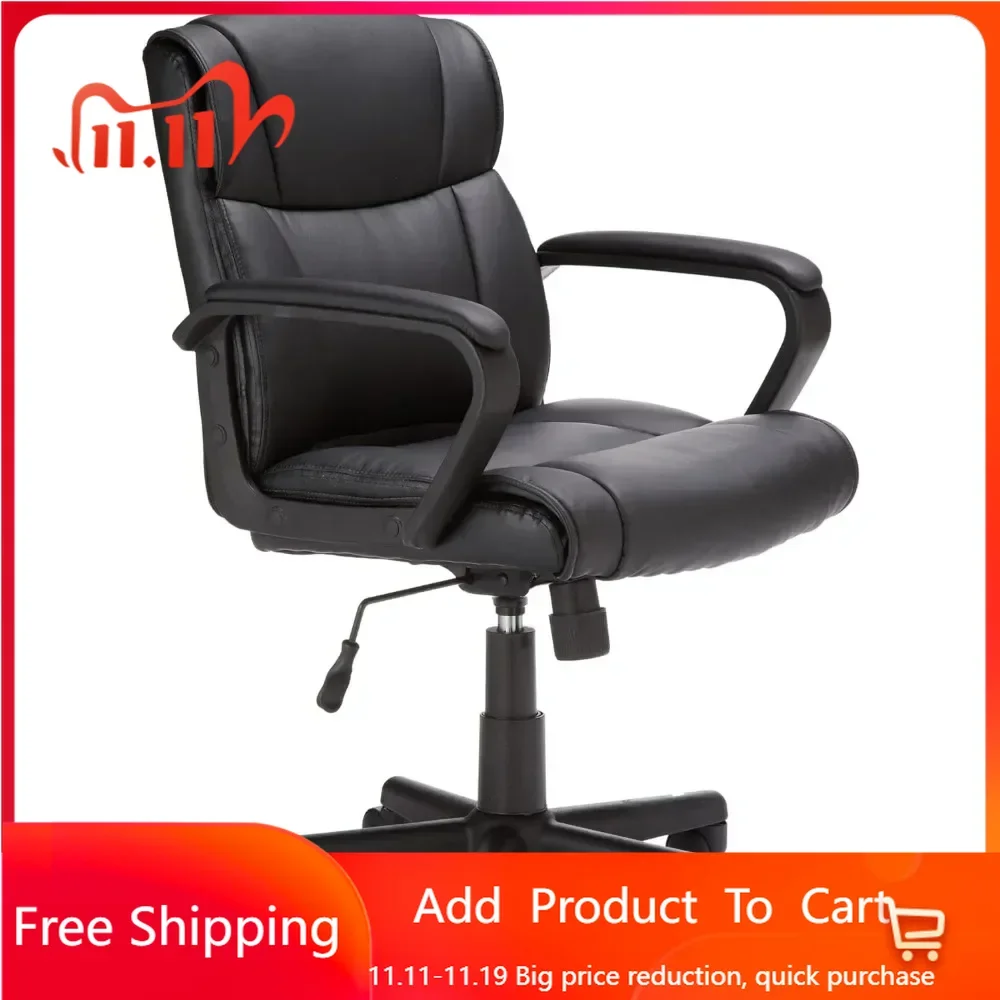 Office Computer Task Desk Chair with Padded Armrests, Mid-Back, Adjustable, 360 Swivel, Rolling