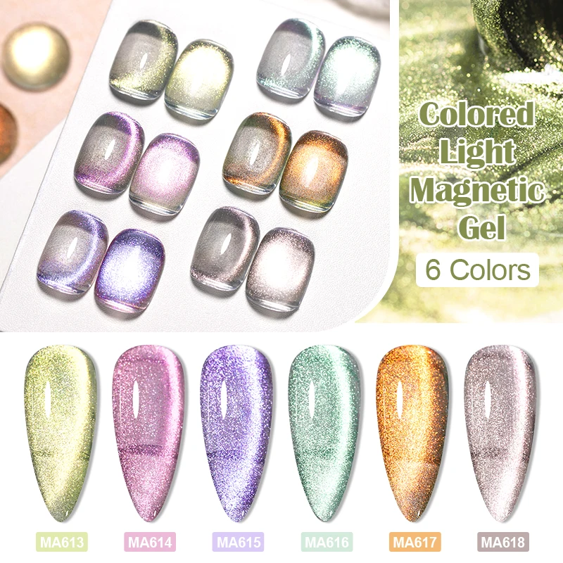 MEET ACROSS 7ml Colored Light Cat Magnetic Gel Nail Polish Mint Green Pink Purple Semi-Transparent Nail Art Gel Summer Spring