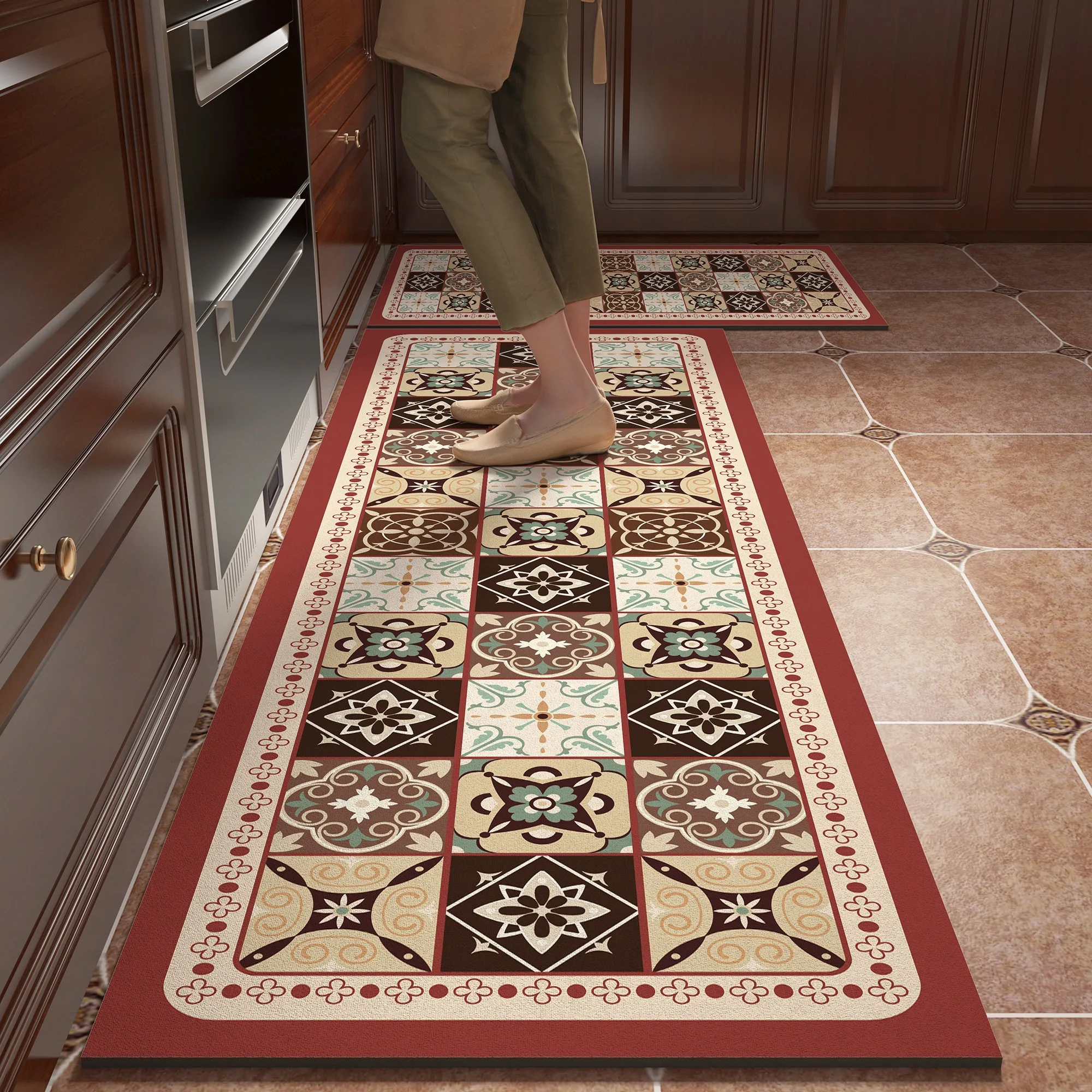 Kitchen Carpet Oil-proof Waterproof Anti-slip Floor Mats American Retro Long Strip Runner Rugs Коврик Для Кухни Alfombra Cocina
