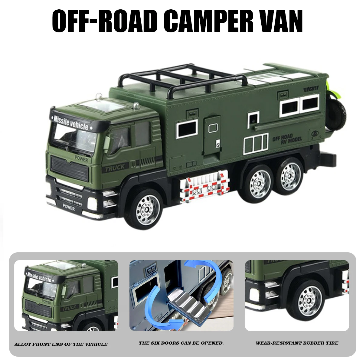 

Масштабная модель внедорожника 1:24, миниатюрная игрушка-автодом, металлическая литая модель с подсветкой и звуком, открывающиеся двери, инерционный механизм, кемпинг-кар для мальчиков