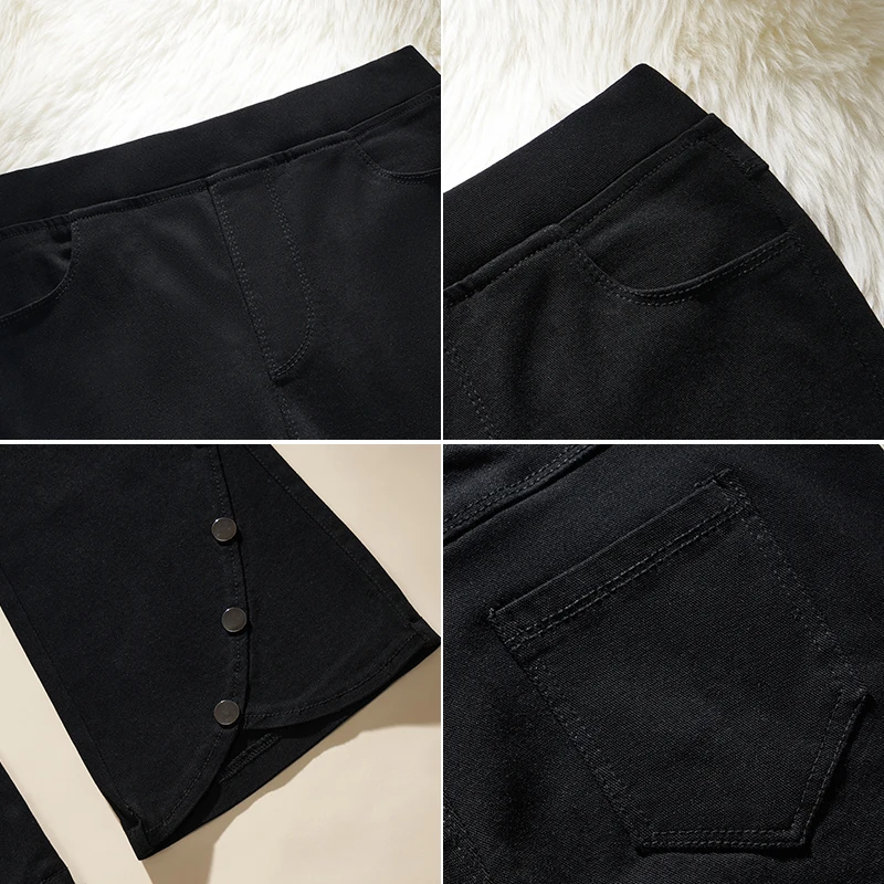 Primavera moda donna vita impero pantaloni in Denim nero decorazione bottone Jeans svasati ufficio signora eleganza pantaloni Casual Slim Fit