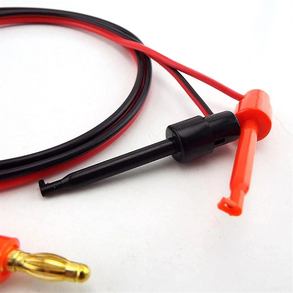 1 Pair 1M 4mm Banana Plug to Electric Hook Clip Test Cable Gold Plated for Multimeter Test Leads Wire Connector Red Black Banana - view 3
