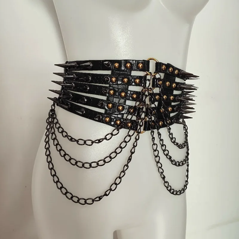 Aksesori Pakaian Segel Sabuk Desain Populer Paku Keling Rantai Jalan Punk Subkultur Gadis Lembut Cummerbunds Milenium Y2K Amerika
