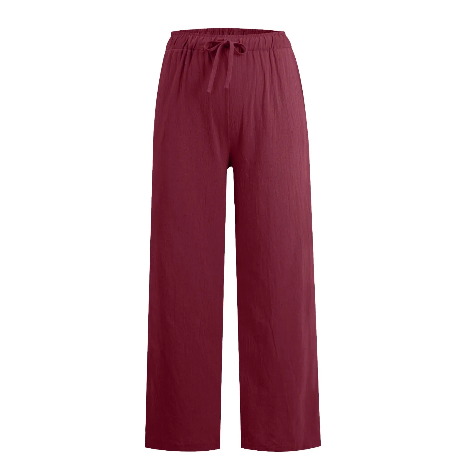 Casual Cotton Linen Pants Women Solid Color Pockets Straight Trousers Ladies Summer Wide Leg Pants Loose Straight Pants