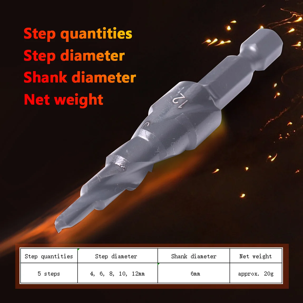 1 ชิ้นเกลียว HSS Stepped เจาะขนาด 4-12 มิลลิเมตร Hex shank Nitriding สีดําพื้นผิว Treatment Core เจาะบิต