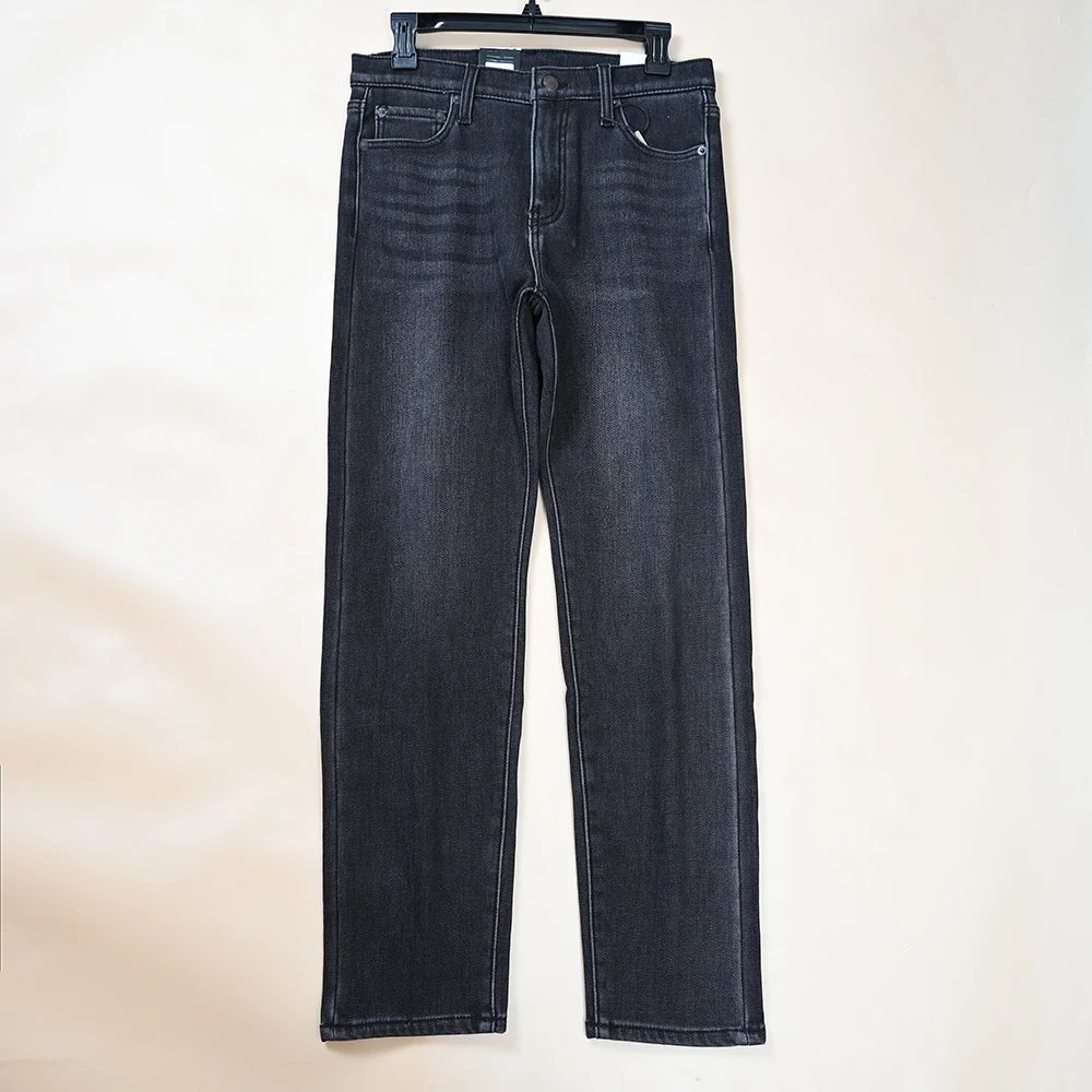 

Новые зимние мужские эластичные хлопковые джинсы с высокой талией, тонкие прямые джинсы, повседневные универсальные джинсовые длинные брюки с подкладкой Fce