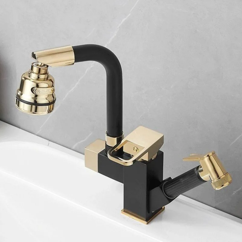 Copper Wash Basin Hot and Cold Water Faucet Bathroom Hot and Cold Water Dual-Purpose Black Kitchen Vegetable Basin Faucet