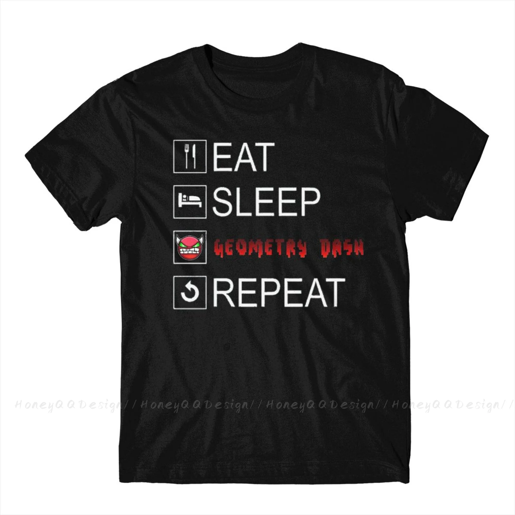 Geometry dash 2021 New Arrival Tshirt Eat Sleep Geometry Dash Repeat Coloured Unique Crewneck Cotton for Men Shirts Flus Size