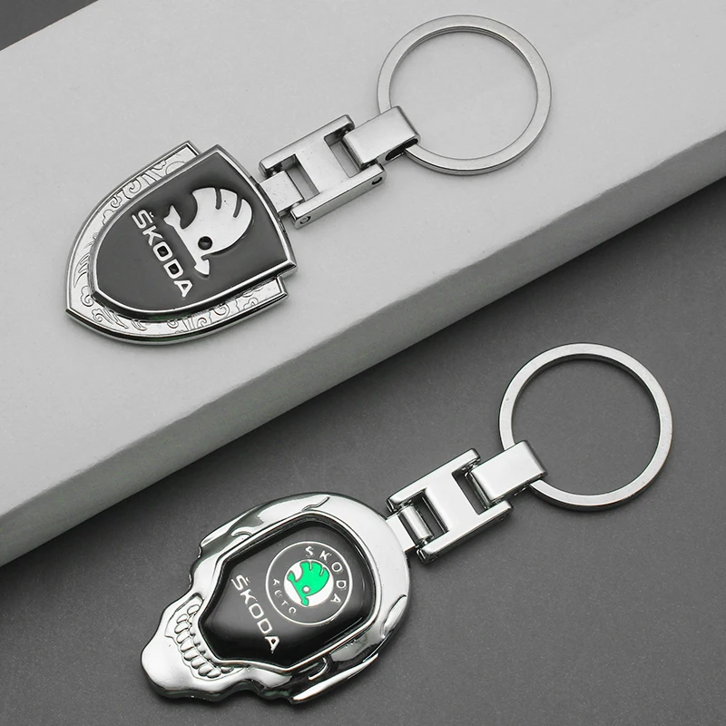 Porte-clés LOGO 3D en métal et cuir pour voiture, cadeau bijoux pour Skoda Octavia Fabia Rapid Yeti yan Octavia A5 A7