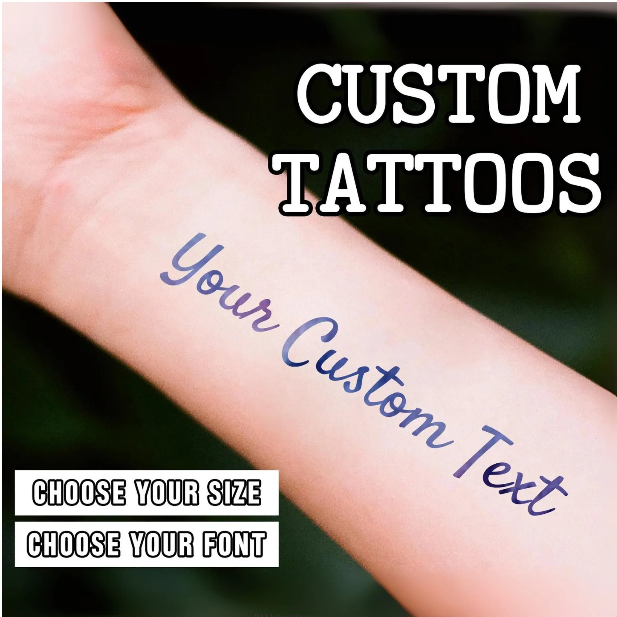 

Custom Temporary Tattoo of Text Fake Personalized Name Tattoo Stickers for Wedding Cosplay Company Logo Hen Party, Pets