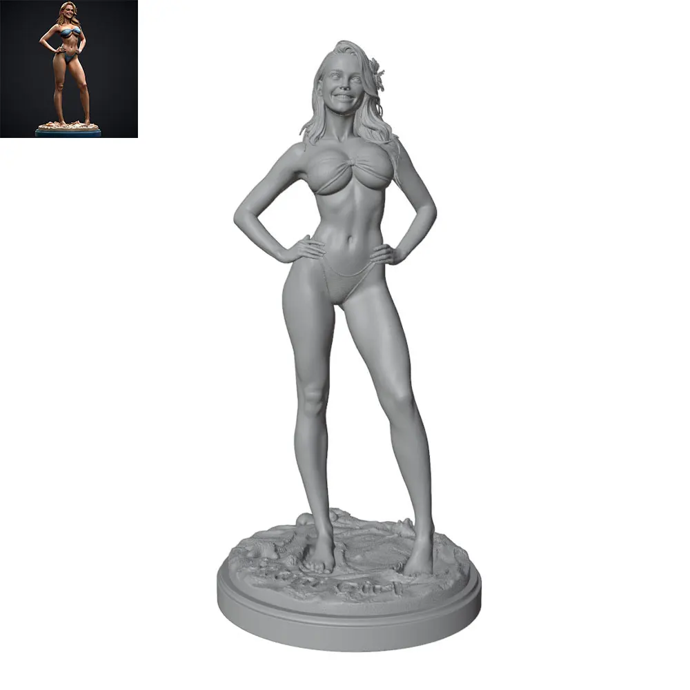 1/24/12/6 Beach Bikini Smiling Girl, Sexy Girl Resin Model Kit GK Mini 3D Printed Gray Model Statue, Unpainted, Unassembled