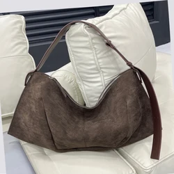 Vintage Faux Suede Slim Tote Bags For Women Luxury Designer Handbags And Purses 2024 New In Large Capacity Underarm Shoulder Bag