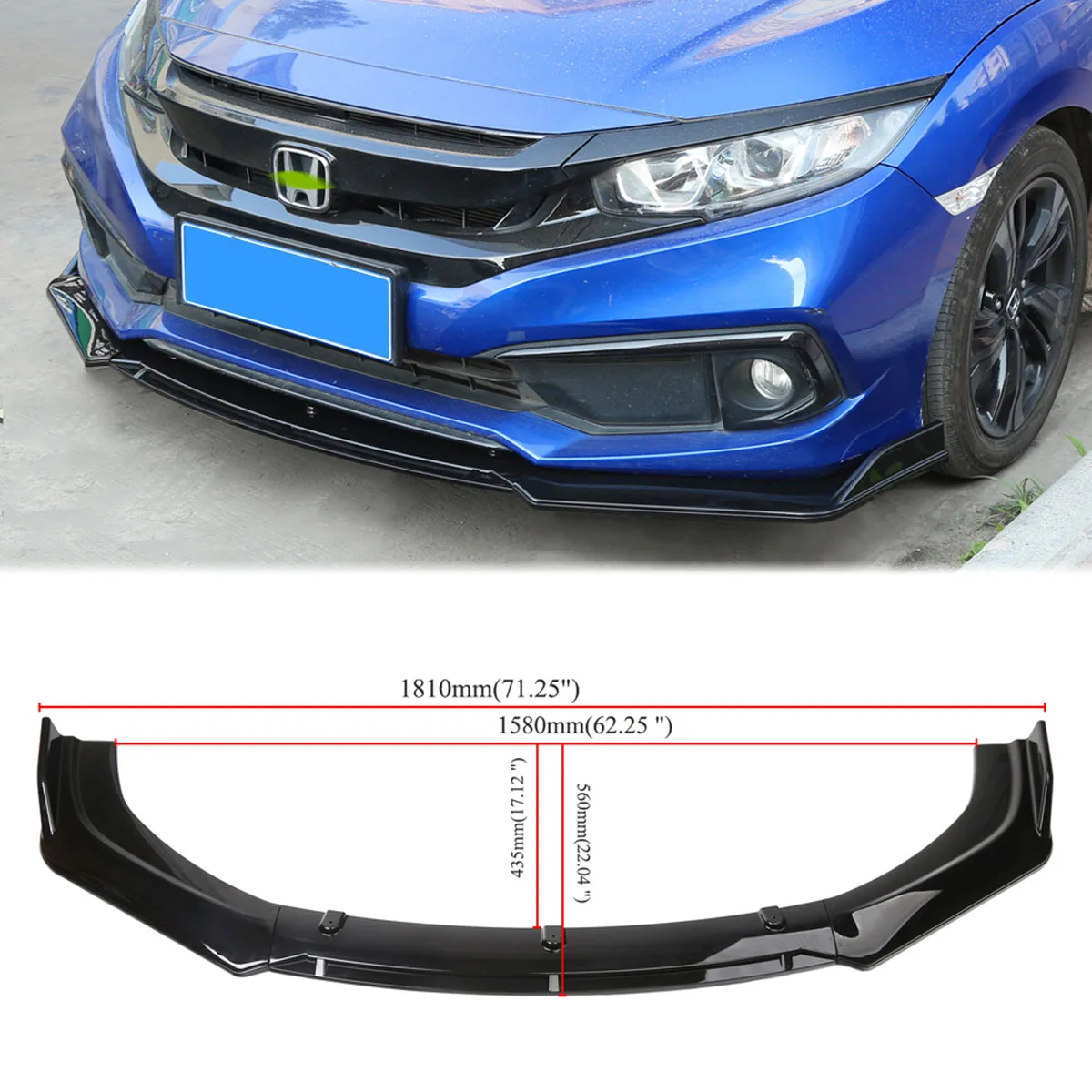 Universal Front Bumper Lip Lower Spoiler Side Splitter Body Kit Guards For Honda Civic Sedan 2016-2018 Carbon Fiber Look Black