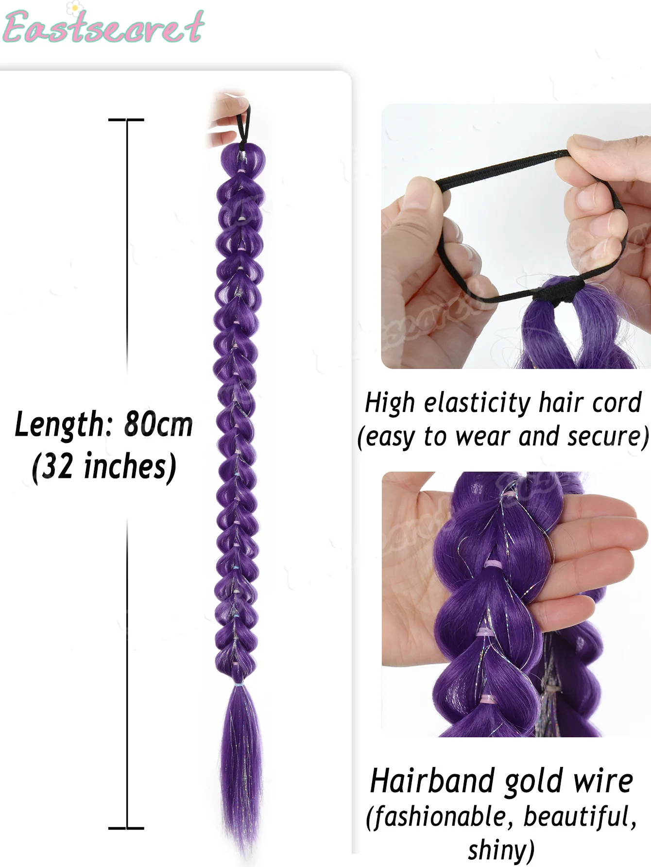 EASTSECRET band headdress with Synthetic purple Silver thread braid wig for women cosplay party Halloween gifts Ponytail wig