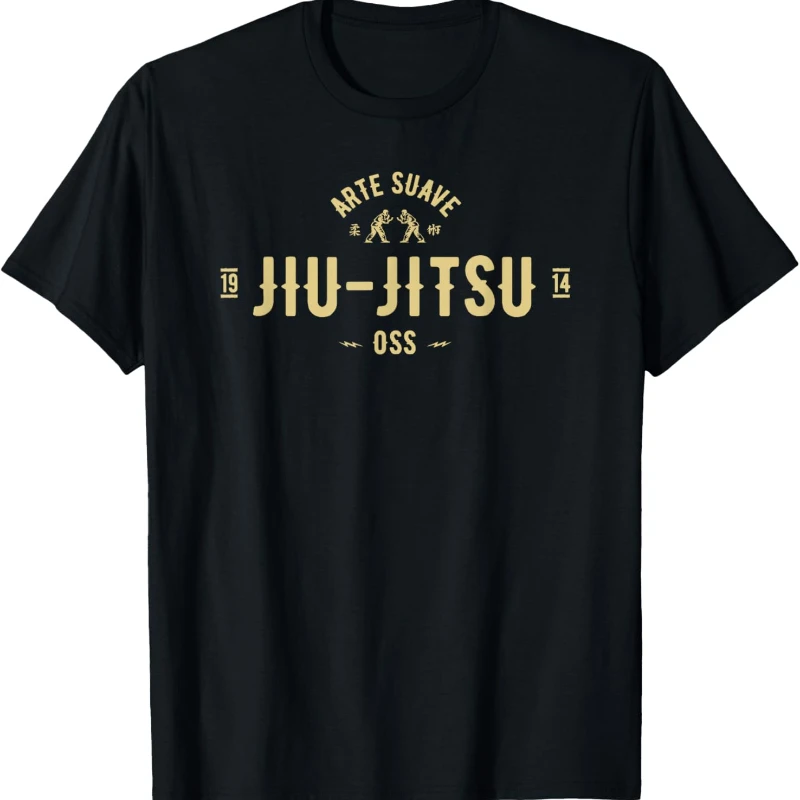 De Jiu Jitsu Brasileño Arte Suave Oss Camiseta BJJ Negro Simple Letters Men Printed T-shirt Tops Loose All-match Short-sleev