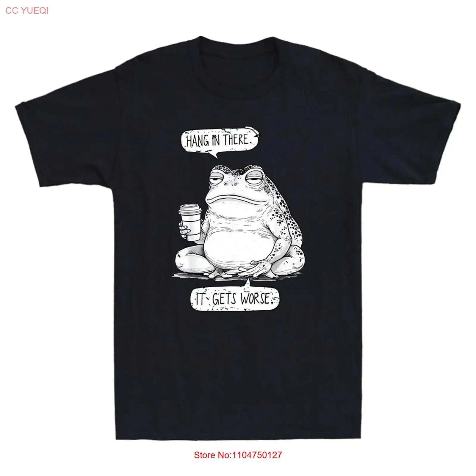 Hang In There It Get Worse Existential Dread Frog Funny Meme Quote Men's T Shirt vintage Washed Casual Top For Everyday Wear