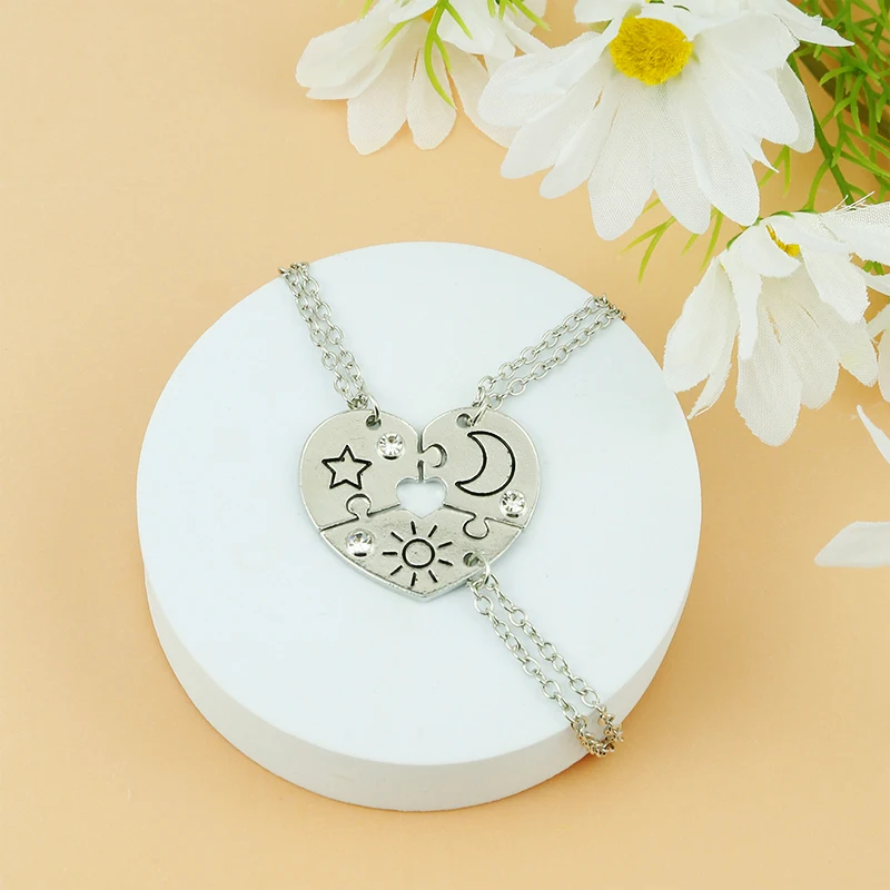 3 Piece Set Sun Moon Star Pendant Necklace For Women Men Best Friend BFF Friendship Couple Necklace Fashion Party Jewelry Gift