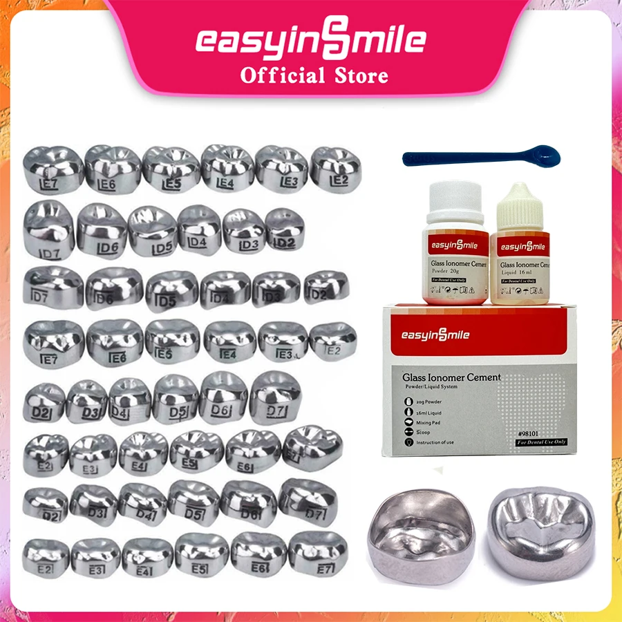 

Easyinsmile Dental Crown Kids Primary Molar Temporary Pediatric Ionomer Refill Stainless Steel Teeth 1st/2nd Crowns Cements