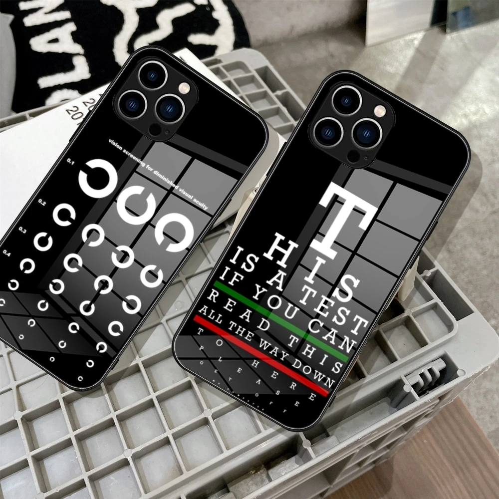 Medical Eye Vision Chart Phone Case Tempered Glass For IPhone 15 14 11 12 Pro 8 7 14 15 Plus 13 14 Pro MAX XR Covers