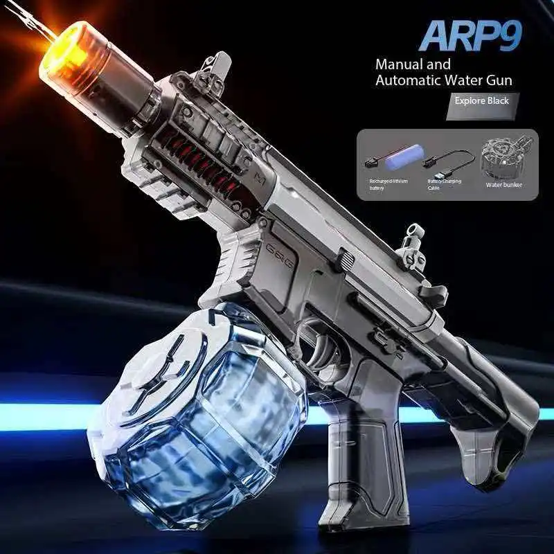 

New ARP9 With light Sprays Flame Electric Water Gun Toy Large Capacity Automatic Continuous Water GunSummer Outdoor Toys