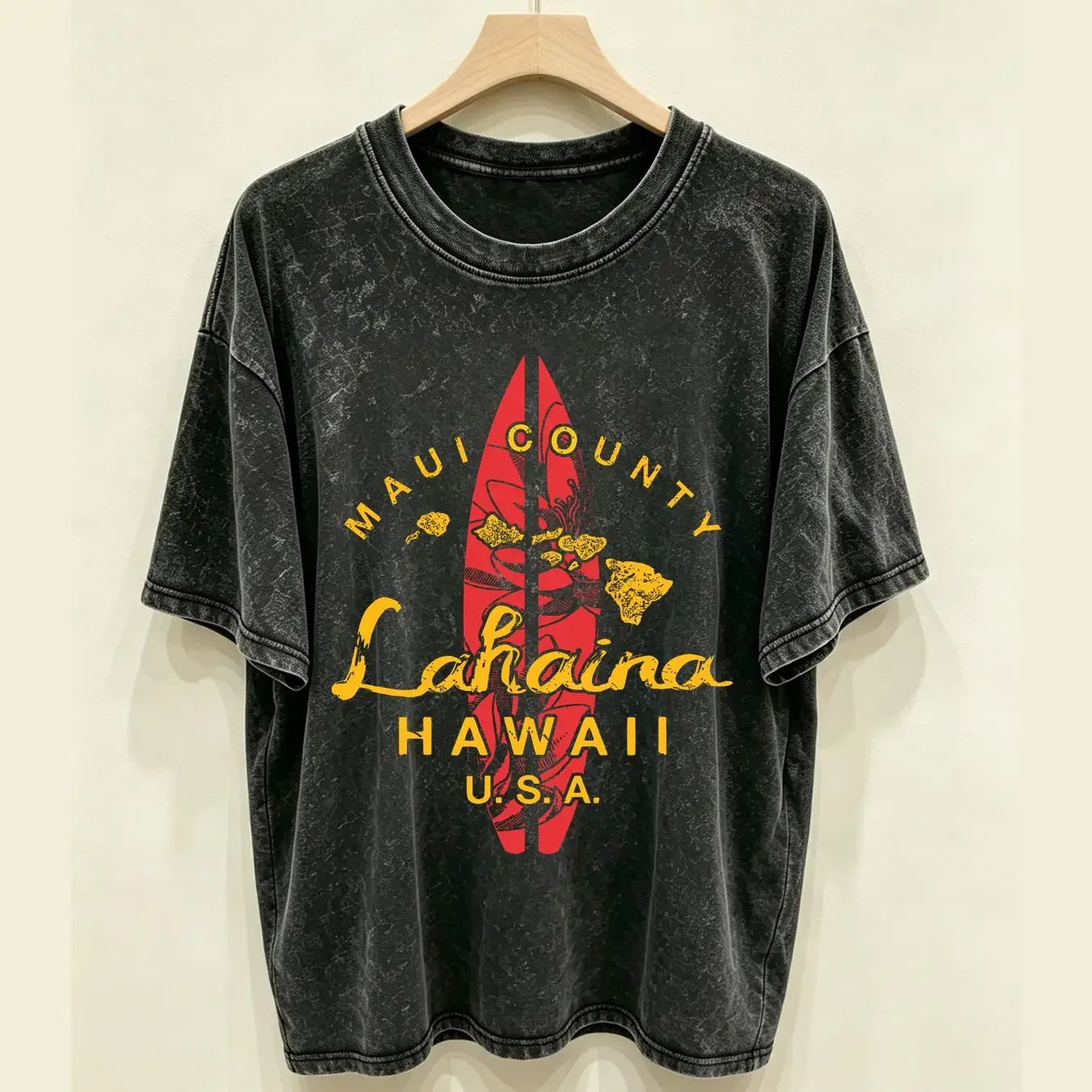 washed T Shirt NEW Hawaii Lahaina Maui Vintage Hawaiian Islands Surf S 5XL vintage Washed Casual Breathable Comfortable homme