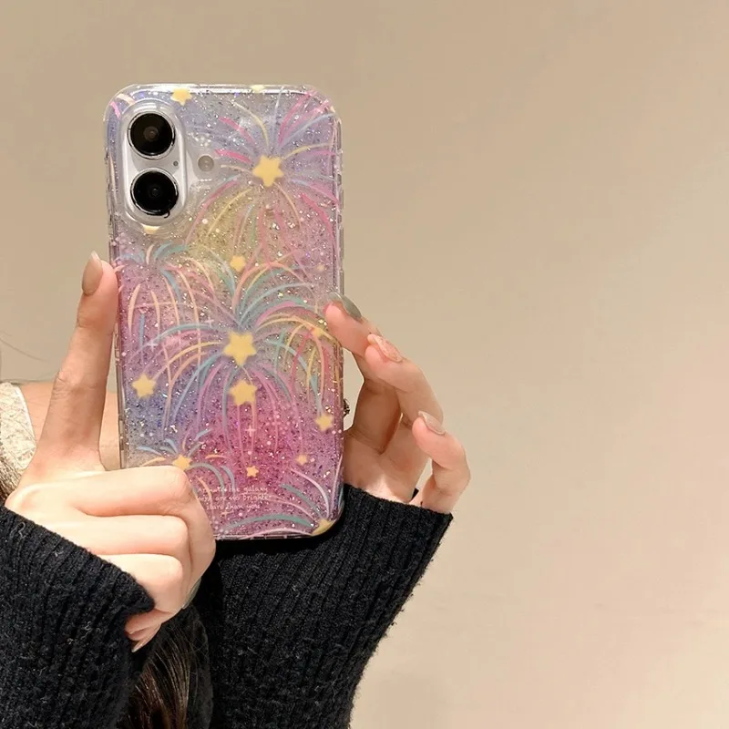 Dazzling Colorful Gold Foil Phone Case For Iphone 16 15 14 13 Pro Max 16Pro Fantasy Pattern Phone Case Creative 15Promax Cover