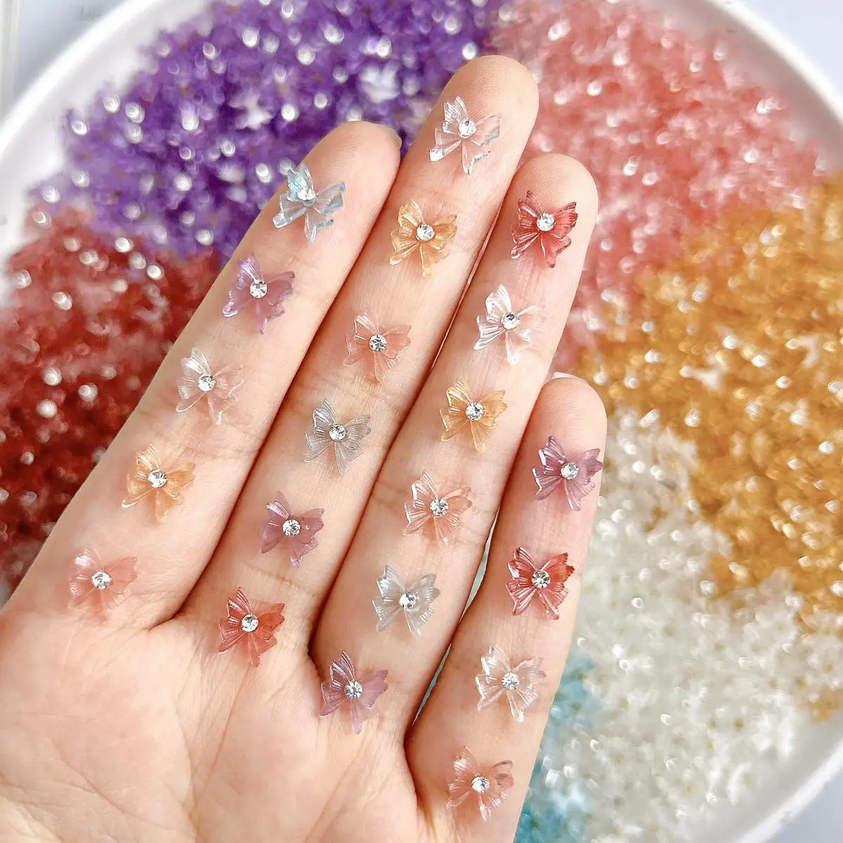 

30PCS Transparent Sweet Colorful Resin Butterfly Nail Charms 3D Double Layer Creative Bowknot Nail Art Decorations for DIY Nails