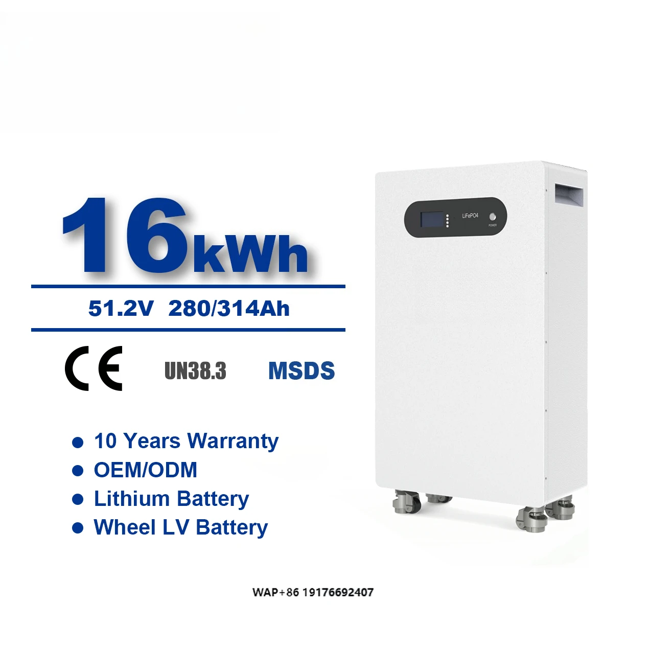 51.2V 280AH 314AH Ground Floor Mounted Low Voltage LIthium Batteries Home Solar Battery Cell Pack