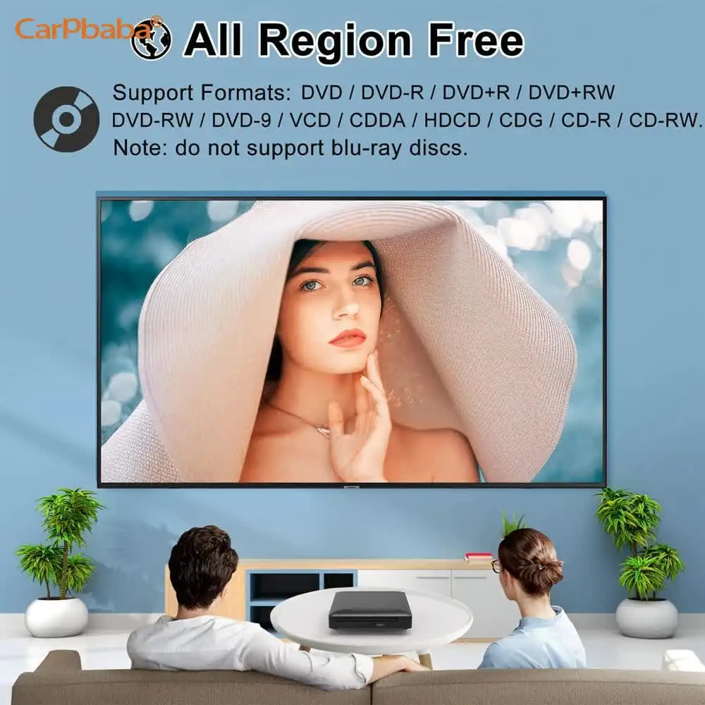 Carpbaba-M218 Mini DVD Player com cabo HD e RCA, 1080P, PAL, NTSC, USB 2.0, Leitor de CD portátil, Casa, Região Free Universa