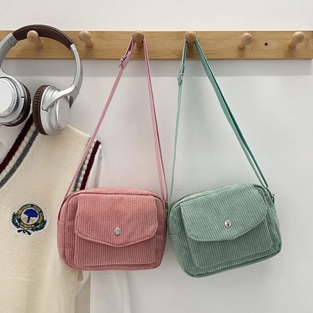 New Corduroy Striped Crossbody Bag Simple Design Solid Colour Shoulder Bags Adjustable Strap Lady's Square Bag for Casual Wear
