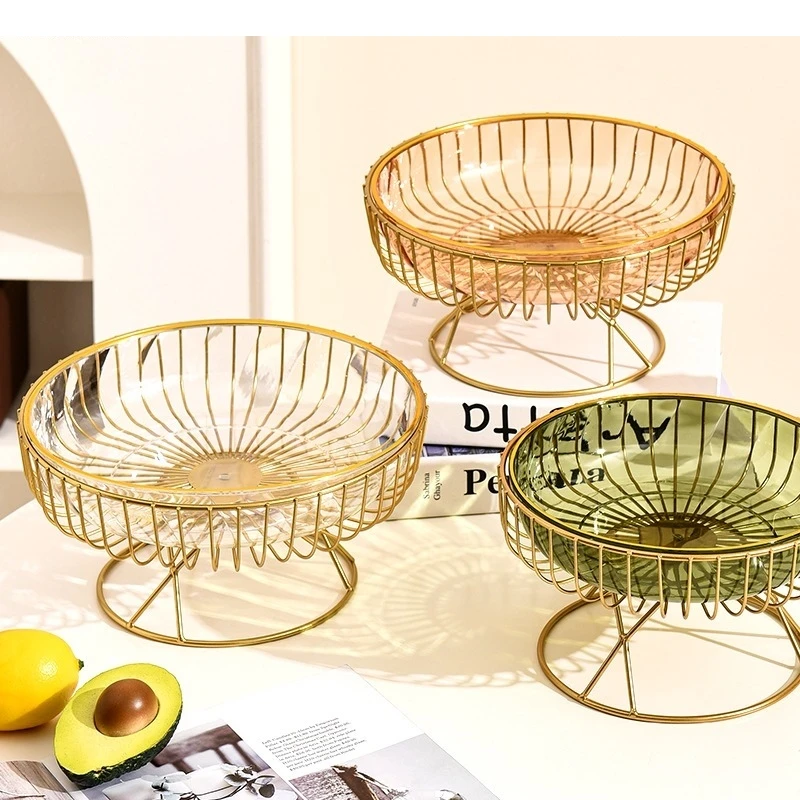 

Light Luxury High Foot Fruit Plate Plastic Metal Home Living Room Candy Snacks Storage Decoration