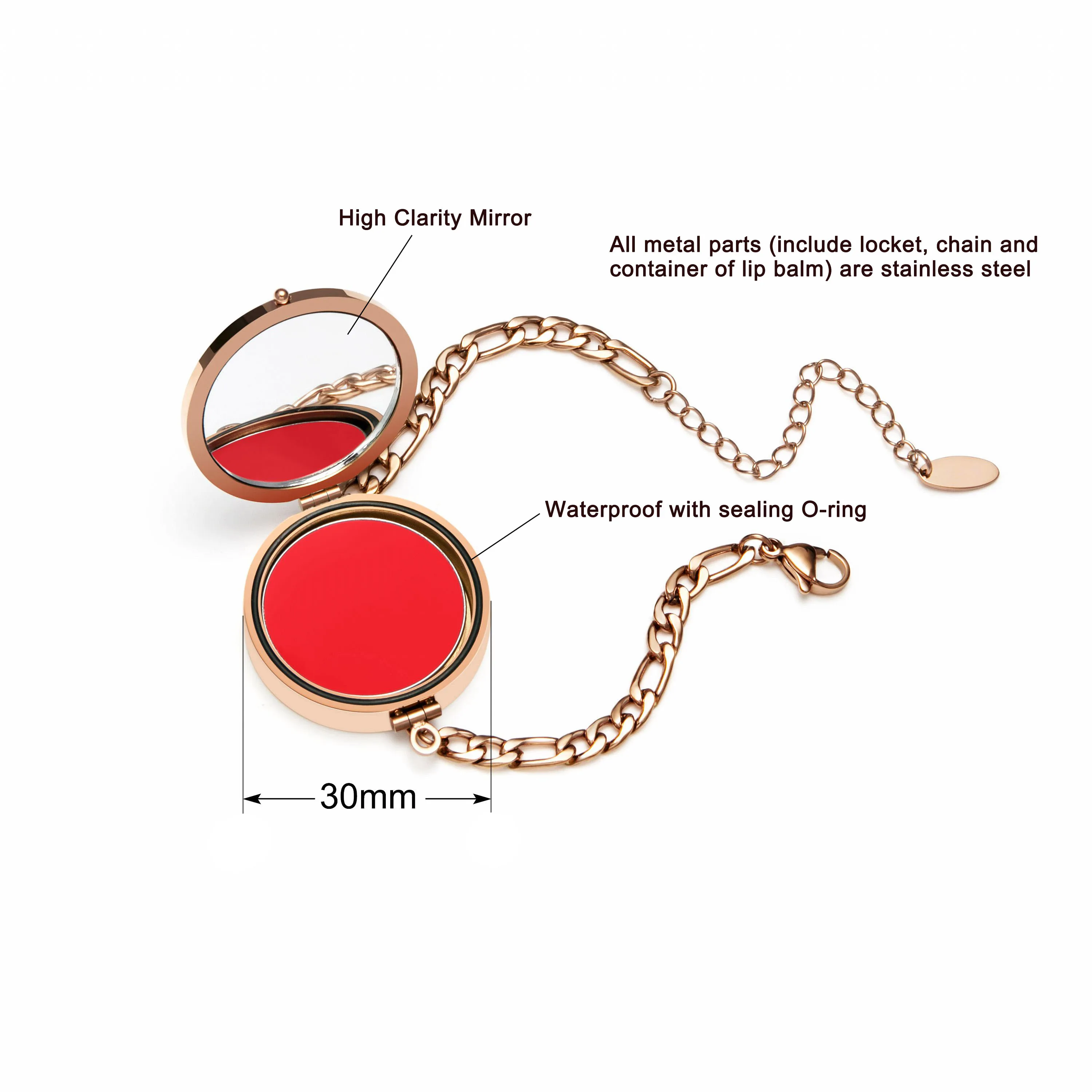 سوار مرطب الشفاه من الفولاذ المقاوم للصدأ مقاوم للماء وسلسلة مدلاة ذهبية للنساء والفتيات #3