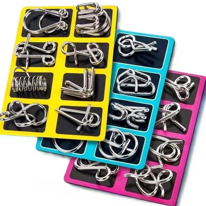 8개 세트 금속 몬테소리 퍼즐 와이어 IQ 두뇌 자극 퍼즐 성인용 인터랙티브 게임 스트레스 해소 교육용 장난감